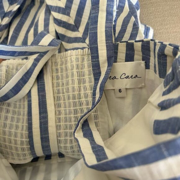 NEW Cara Cara Calypso Midi Dress Sz6 Ivory Blue Striped Seersucker Vacation - Picture 8 of 13